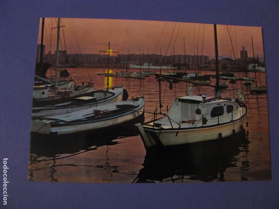 Postales: POSTAL DE MALAGA. ATARDECER DESDE EL PUERTO. COSTA DEL SOL.