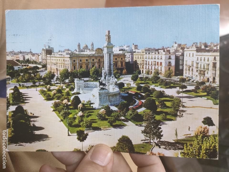 Postales: Postal CADIZ Plaza de Espa&ntilde;a y Monumento a las CV ortes N 646 SICILIA 1978 Escrita y Sellada