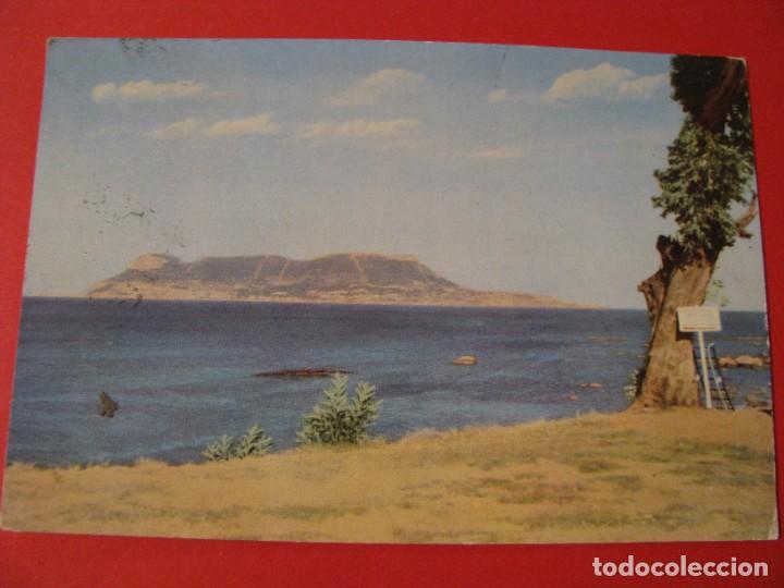 Postales: POSTAL DE AGECIRAS. PE&Ntilde;ON DE GIBRALTAR DESDE EL CAMPING CRISTINA. ALMACENES SUR. CIRCULADA.