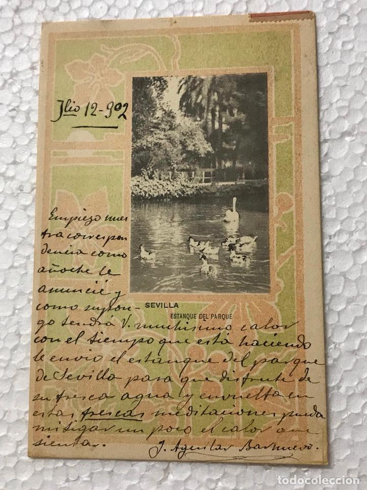 Postales: SEVILLA - ESTANQUE DEL PARQUE - CIRCULADA EN 1902 - Foto 1