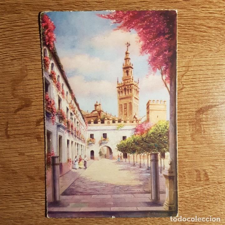 Postales: ANTIGUA POSTAL DIBUJO DEL PATIO BANDERAS DE SEVILLA
