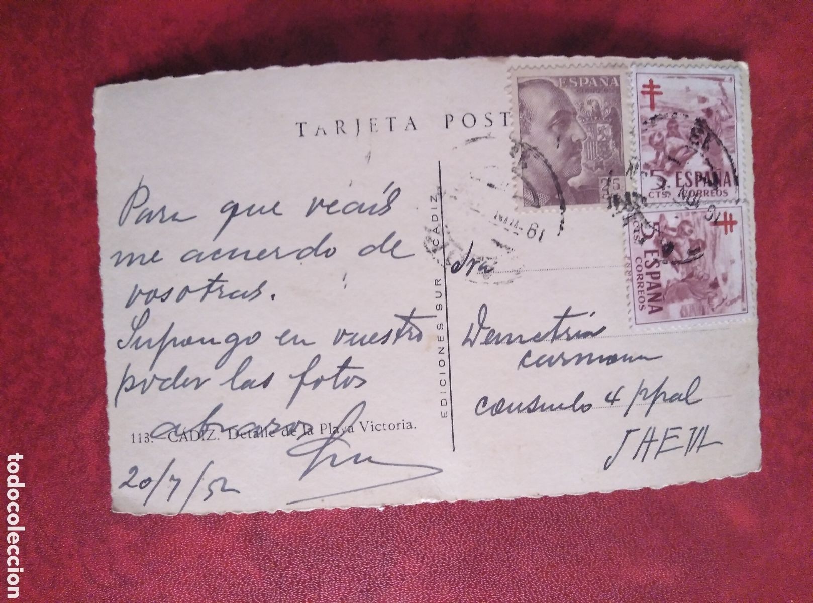 Postales: C&Aacute;DIZ, PLAYA DE LA VICTORIA 1952. - Foto 2