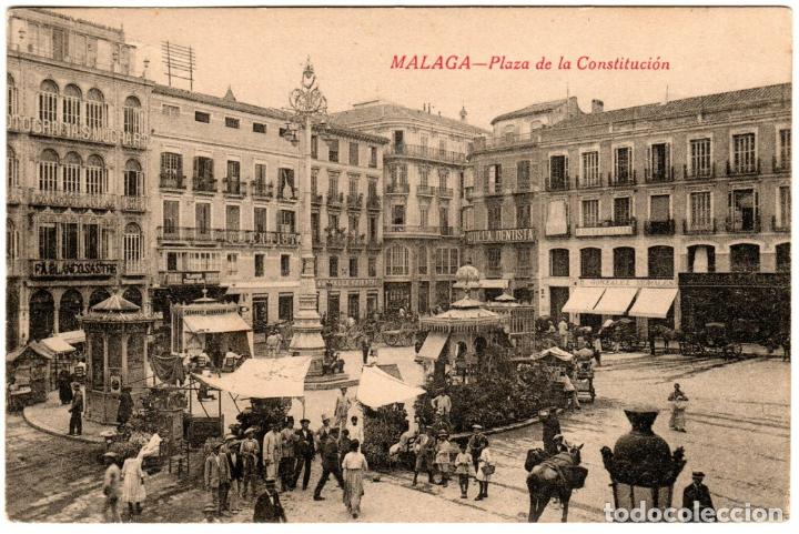 Postales: BONITA POSTAL - MALAGA - PLAZA DE LA CONSTITUCION - RAFAEL TOVAL - CIRCULADA