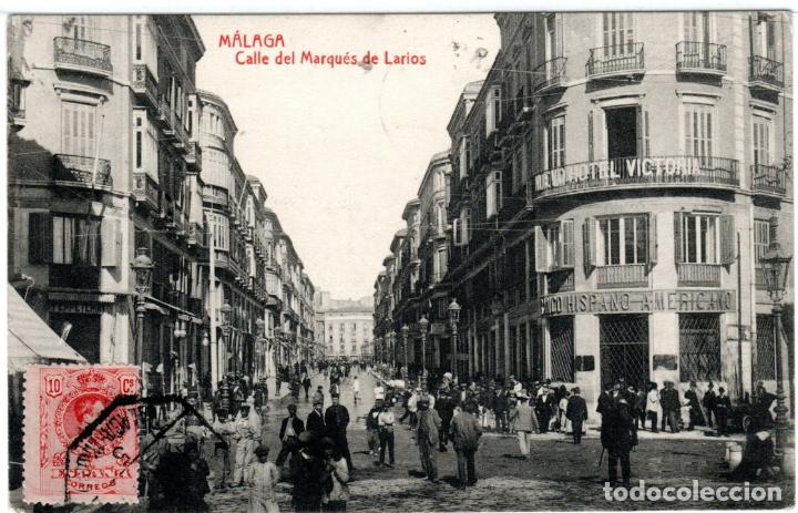 Postales: BONITA POSTAL - MALAGA - CALLE DEL MARQUES DE LARIOS - HOTEL VICTORIA - FOTOTIPIA THOMAS - CIRCULADA