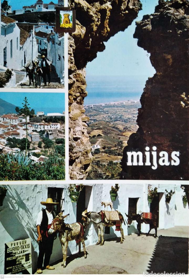 Postkarten: Mijas. 5 Vistas parciales. Escudo de oro. Usada con sello. Color