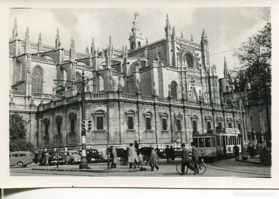 Postcards: SEVILLA-CATEDRAL Y TRANV&Iacute;A- A&Ntilde;O 1957-FOTOGR&Aacute;FICA