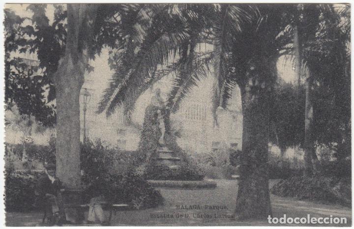 Postales: BONITA POSTAL - MALAGA - PARQUE - ESTATUA DE D. CARLOS LARIOS - FOTOT. HAUSER Y MENET
