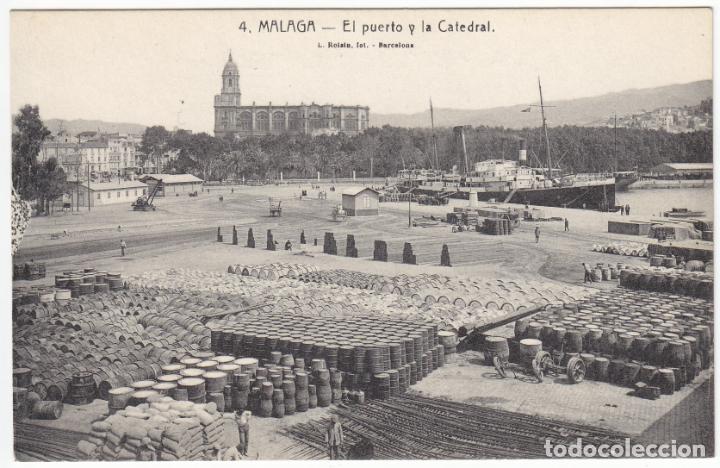 Postales: PRECIOSA POSTAL - MALAGA - EL PUERTO Y LA CATEDRAL - L.ROISIN