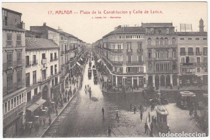 Postales: BONITA POSTAL - MALAGA - PLAZA DE LA CONSTITUCION Y CALLE DE LARIOS - L.ROISIN