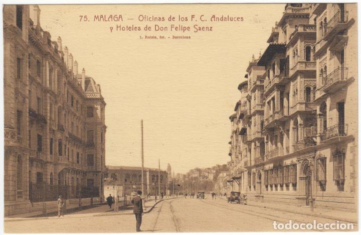 Postales: BONITA POSTAL - MALAGA - OFICINAS DE LOS F.C. ANDALUCES Y HOTELES DE DON FELIPE SAENZ - L.ROISIN