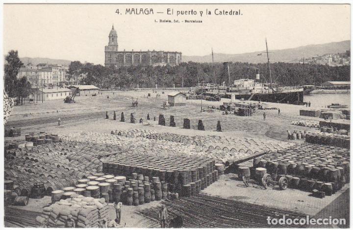 Postales: PRECIOSA POSTAL - MALAGA - EL PUERTO Y LA CATEDRAL - L.ROISIN