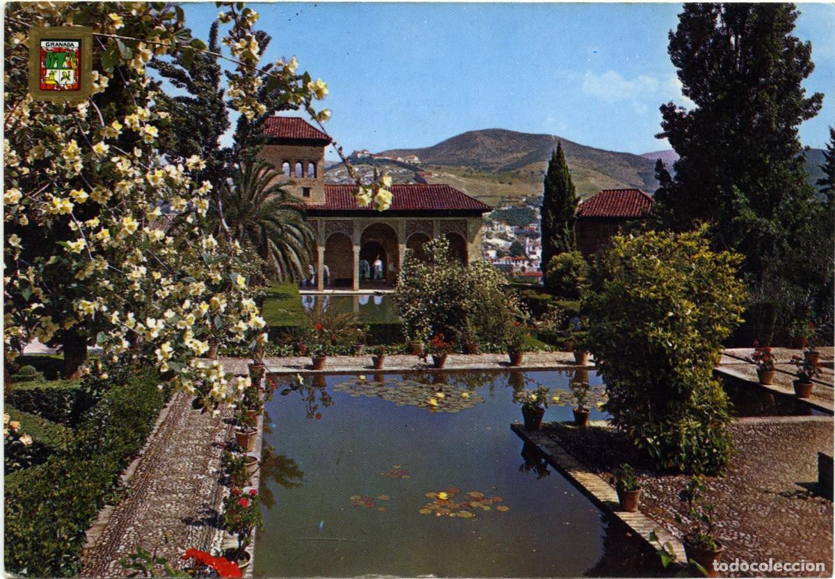 Postales: N&ordm; 44-GRANADA. Alhambra. Jardines del Pardal. Circulada en 1990. ED. L. DOM&Iacute;NGUEZ