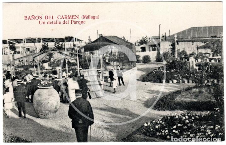 Postais: BONITA POSTAL - BA&Ntilde;OS DEL CARMEN (MALAGA) - UN DETALLE DEL PARQUE - MATEU S.A.