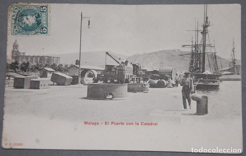 Postales: TARJETA POSTAL MALAGA EL PUERTO CON LA CATEDRAL PP SIGLO XX