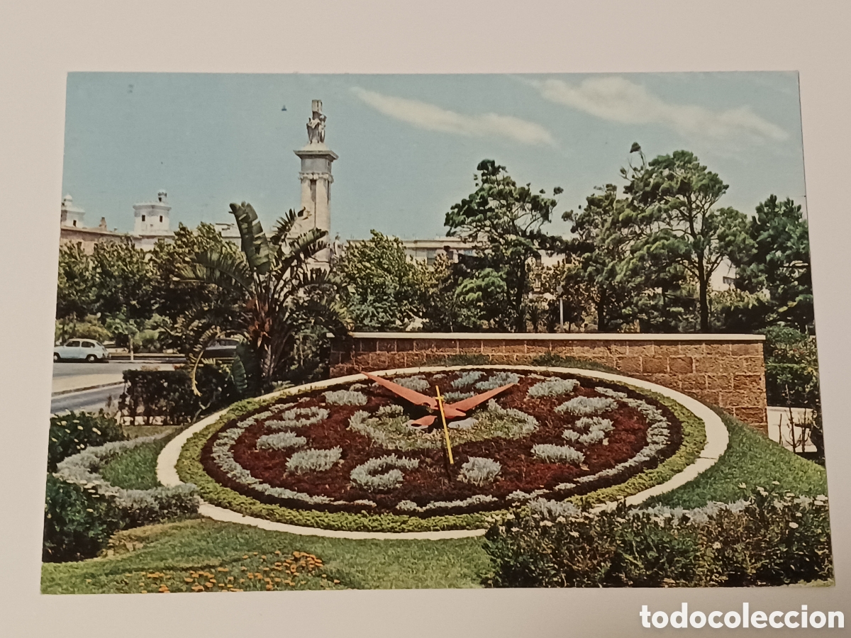 Postales: Cadiz, Plaza Espa&ntilde;a y Reloj de Flores