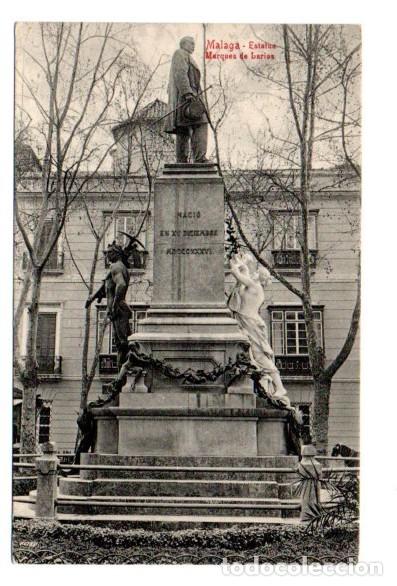 Postales: POSTAL, MALAGA, ESTATUA MARQUES DE LARIOS. ED. DOMINGO DEL RIO. CIRCULADA 1908