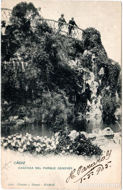 Cartoline: PRECIOSA POSTAL - CADIZ - CASCADA DEL PARQUE GENOVES - 1222 HAUSER Y MENET - CIRCULADA - 1905
