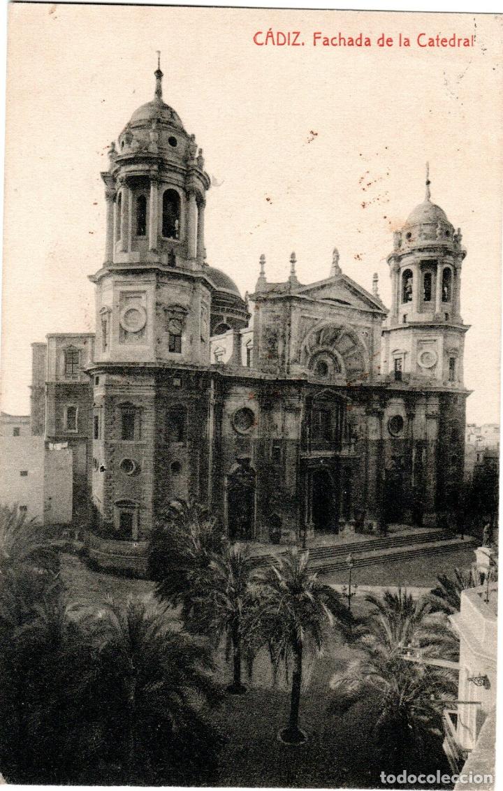 Cartoline: BONITA POSTAL - CADIZ - FACHADA DE LA CATEDRAL - FOTOTIPIA THOMAS - MATASELLO: STA. CRUZ DE TENERIFE