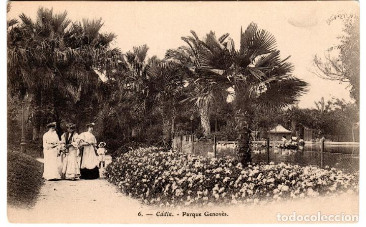 Postais: PRECIOSA POSTAL - CADIZ - PARQUE GENOVES - E.J.G. - PARIS - IRUN