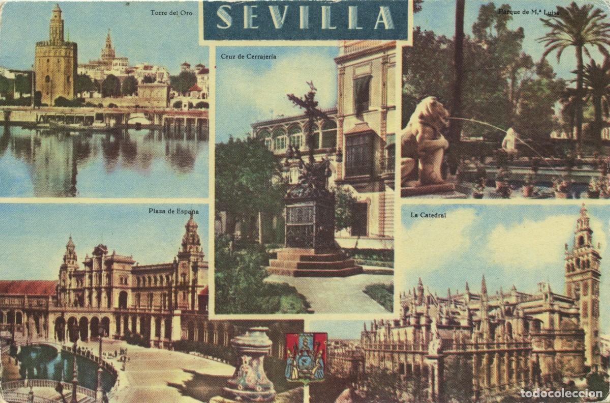 Postales: N&ordm; 3-SEVILLA. Diversos aspectos. Circulada en 1962. ED. HELIOTIPIA ART&Iacute;STICA ESPA&Ntilde;OLA