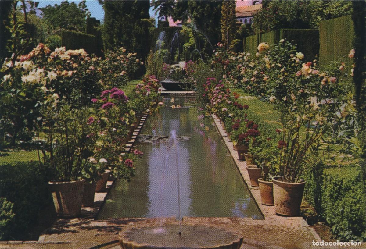 Postales: N&ordm; 66-GRANADA. Generalife. Patio de la Acequia. Circulada en 1990. EDICIONES GR&Aacute;FICO PUBLICITARIA