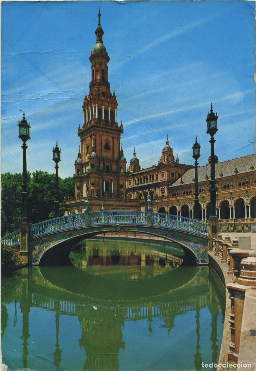 Postales: N&ordm; 525-SEVILLA. Plaza de Espa&ntilde;a. Circulada en 1975. ED. BEASCOA