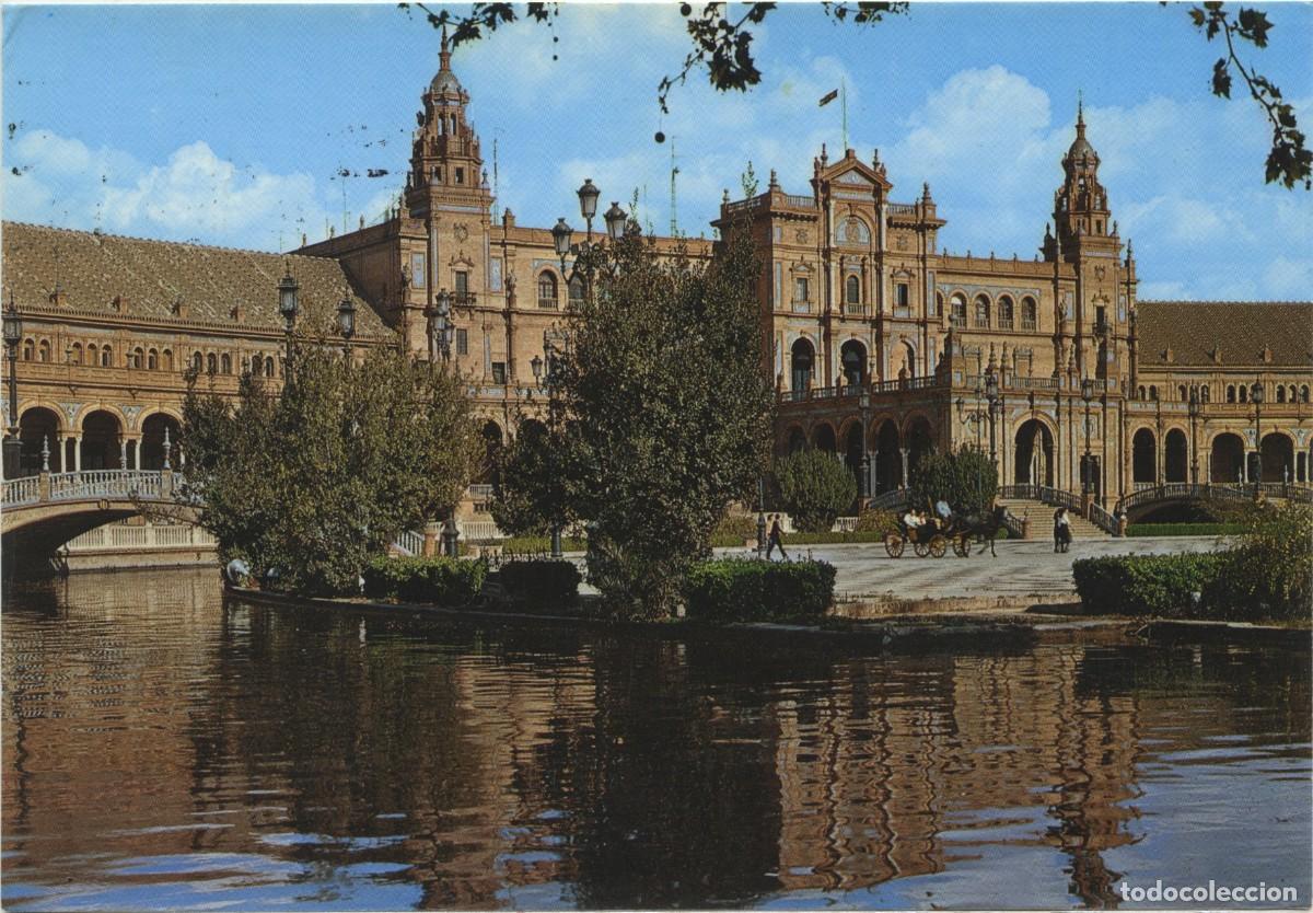 Postales: N&ordm; 685-SEVILLA. Plaza de Espa&ntilde;a, vista parcial. Circulada en 1982. ED. BEASCOA