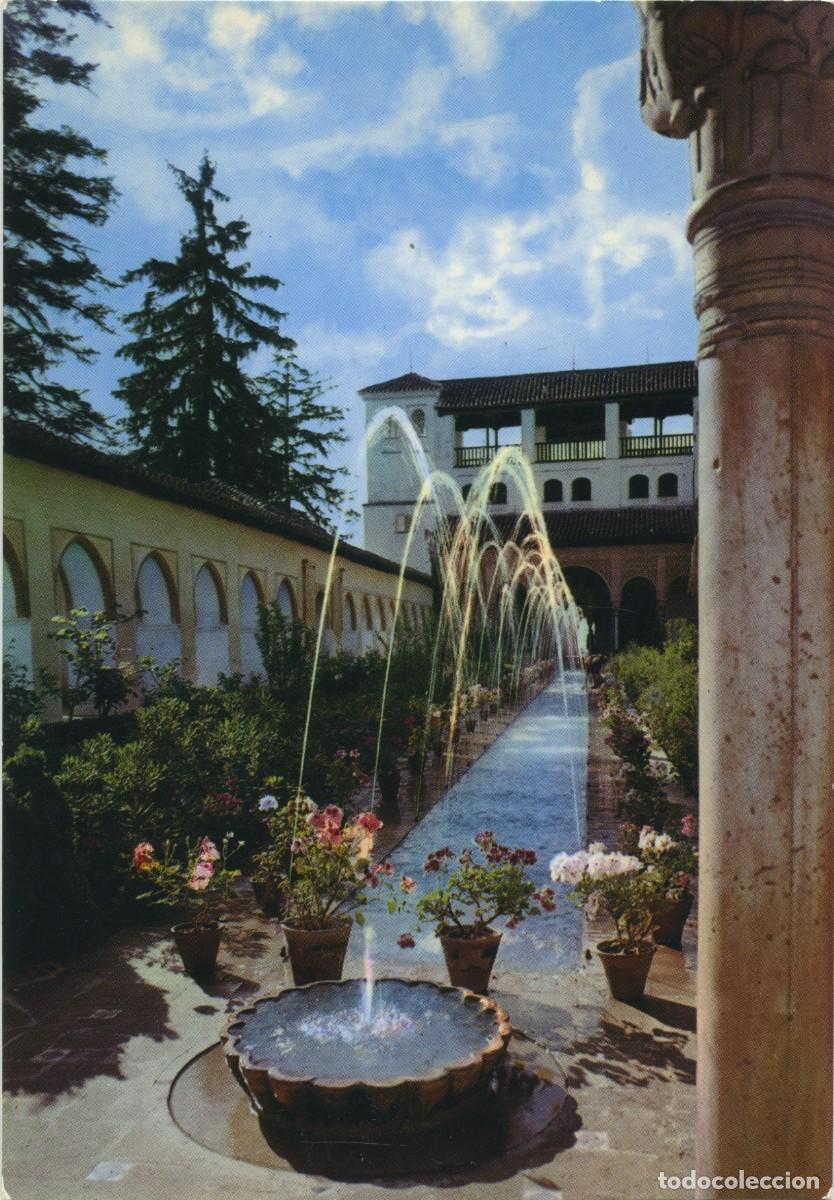 Postales: SERIE 45-N&ordm; 48-GRANADA. Generalife. Patio de la Acequia. Sin circular. ED. KOLOR-ZERKOWITZ