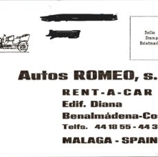Postales: BENALMÁDENA-COSTA - TARJETA POSTAL RESERVA COCHE ALQUILER - AUTOS ROMEO - 154X111MM. Lote 401586869