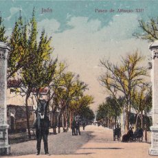 Postales: JAEN, PASEO ALFONSO XIII. ED. ANGUITA. BYN COLOREADA. CIRCULADA EN 1925. Lote 402301379