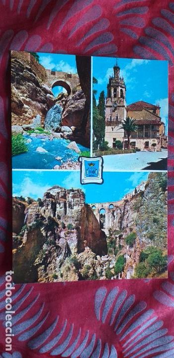 Postales: MALAGA-RV-COSTA DEL SOL-150X105MM-RONDA-PUENTE ARABE-IGLESIA STA MARIA LA MAYOR-EL TAJO