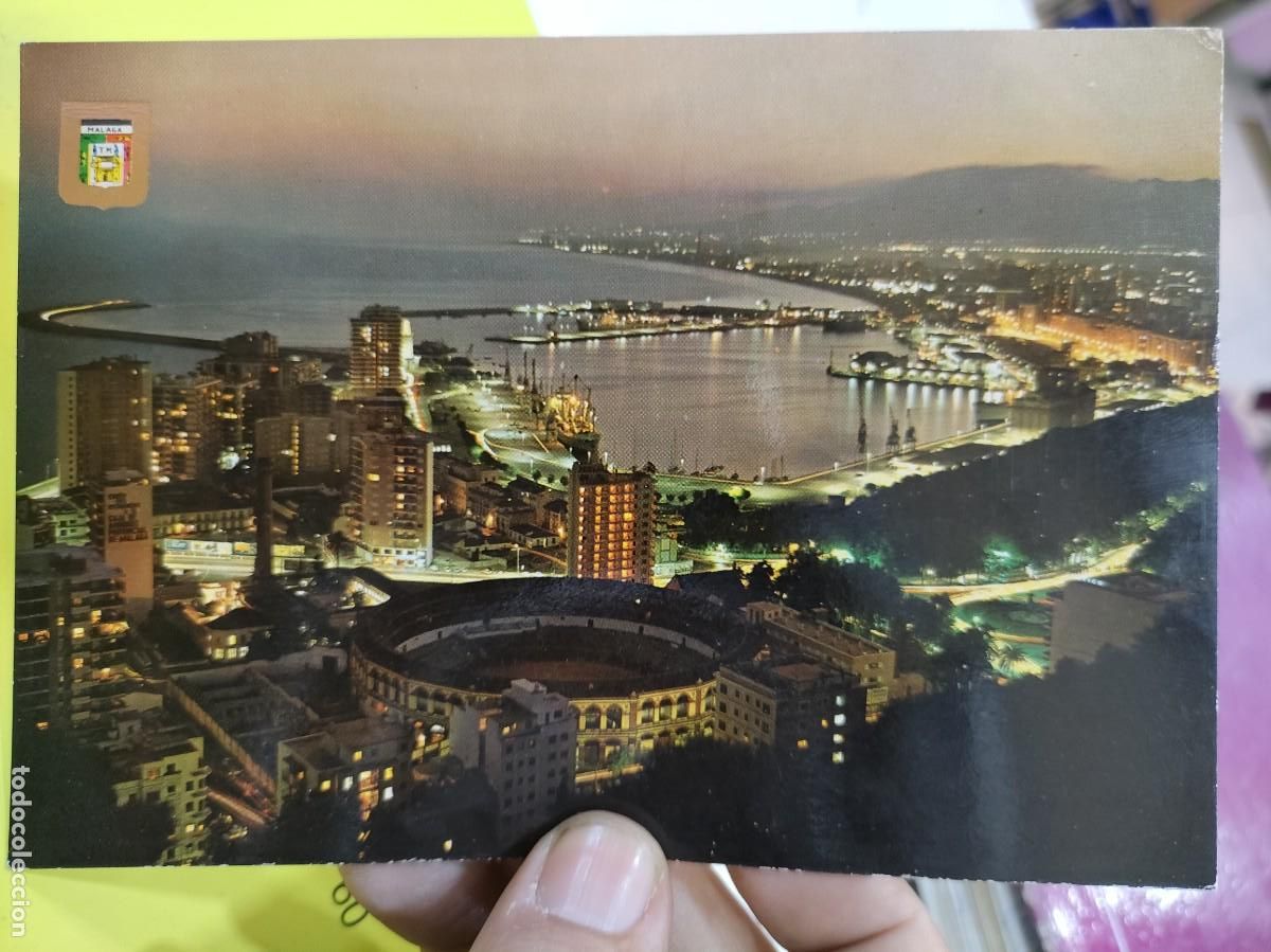 Postales: Postal MALAGA Costa del Sol Vista General Nocturna N 1 DOMINGUEZ 1975 Escrita esquinas pel&iacute;n tocada