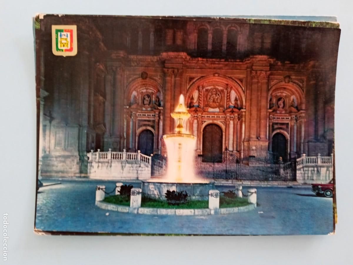 Postales: POSTAL DE MALAGA ( COSTA DEL SOL ): PLAZA DEL OBISPO, VISTA NOCTURNA. A&Ntilde;OS 60