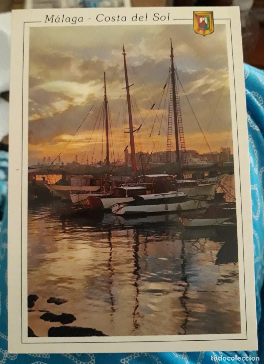 Postales: -83614 POSTAL BARCOS EN EL ATARDECER EN EL PUERTO DE MALAGA, ESCUDO DE ORO, ESCRITA