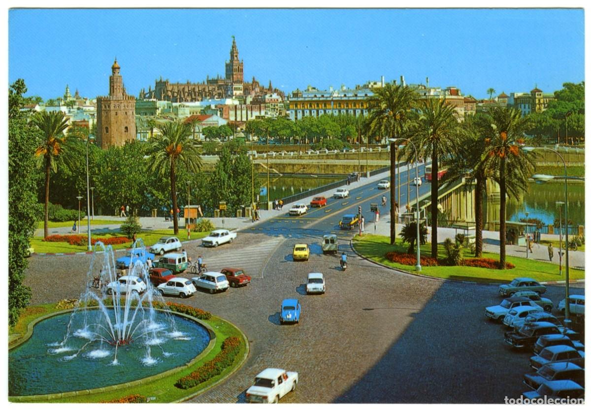 Postales: N&ordm; 657-SEVILLA. Plaza de Cuba y vista parcial. Circulada en 1989. ED. BEASCOA
