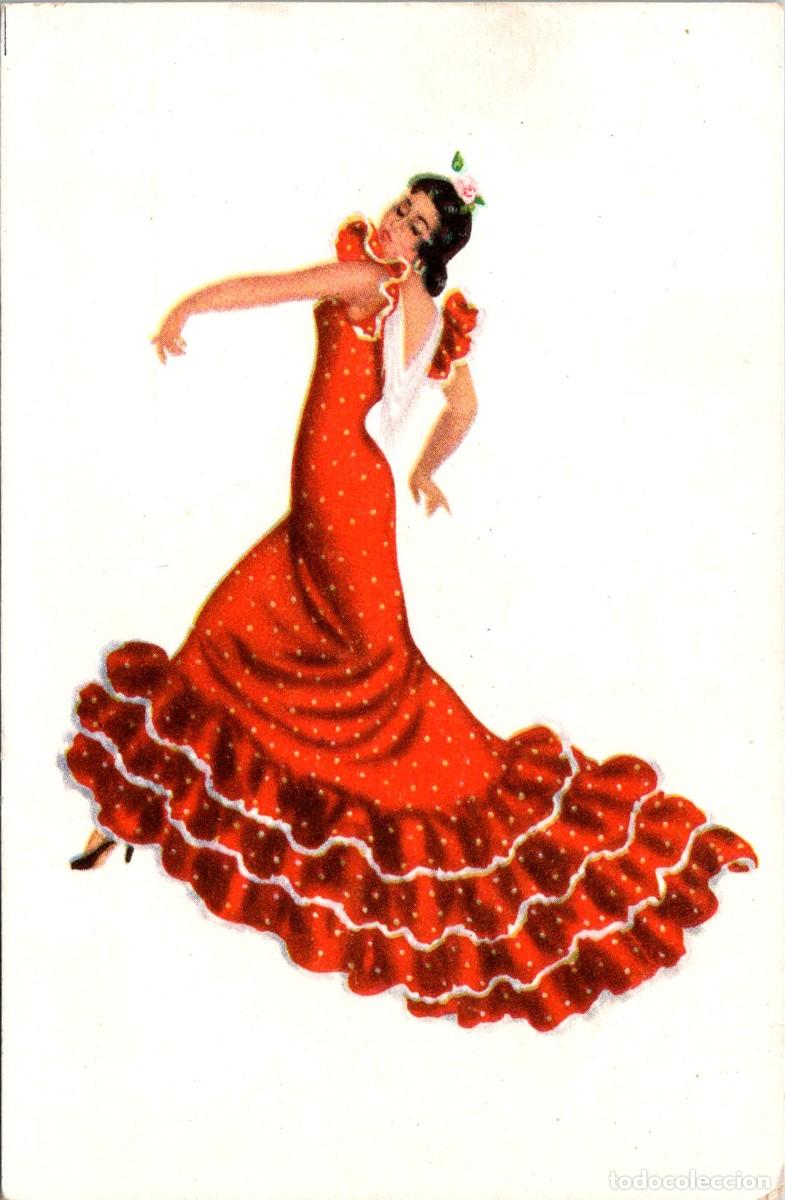 Postales: Bailaora Flamenca - Dibujo M&ordf; Rosa Bendala - Ed. Br&uacute;jula - Trajes Regionales n&ordm; 23 - 140x91mm