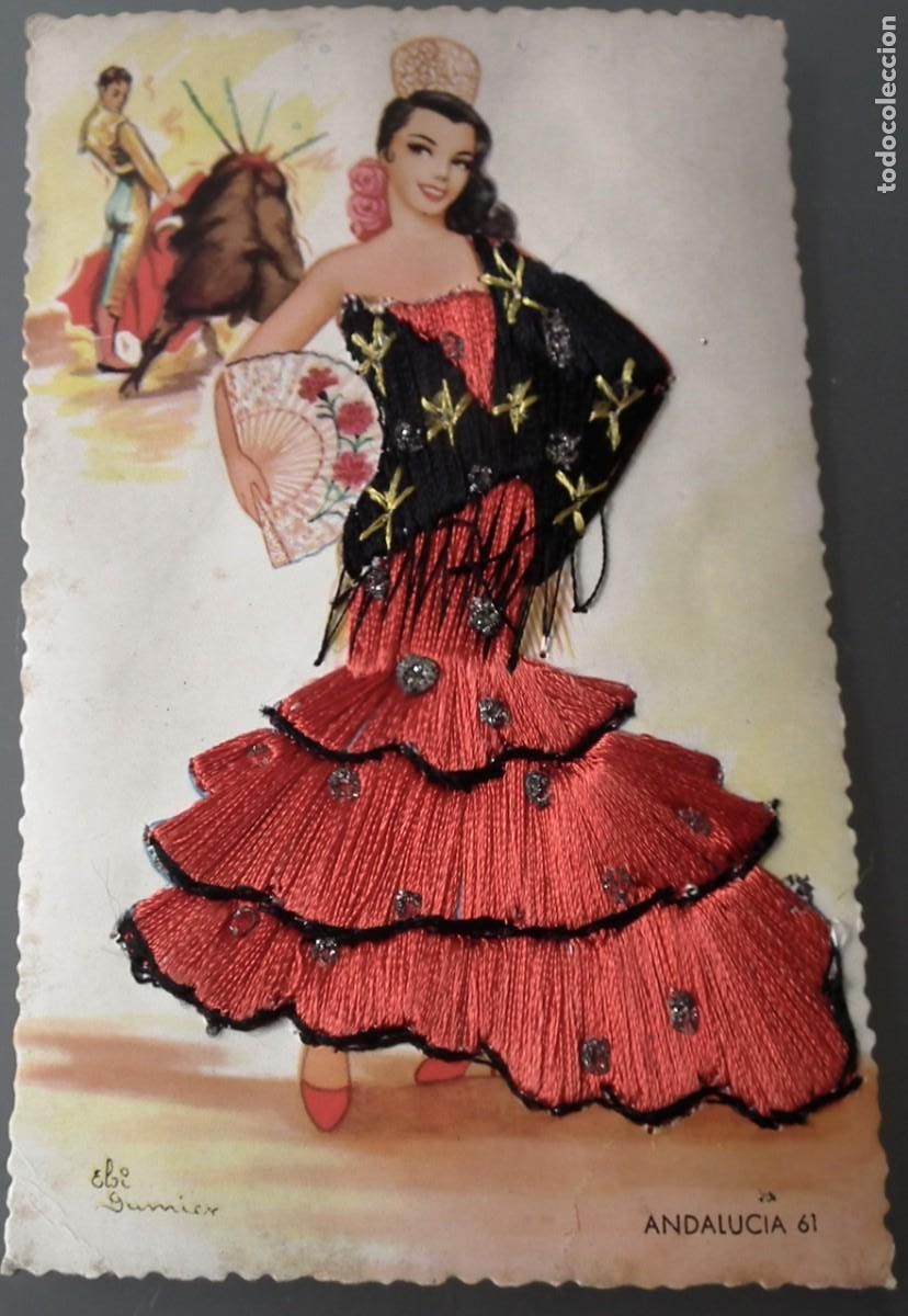 Postales: POSTAL BORDADA EN HILO - ANDALUC&Iacute;A N&ordm; 61. ILUSTRADORA ELSI GUMIER