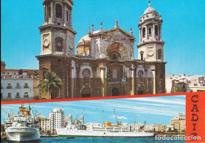 Postales: CADIZ, CATEDRAL, VISTA PARCIAL DEL PUERTO &ndash; DISTRIBUIDOR.ALMACENES PAJARES N&ordm;1031 &ndash; S/C