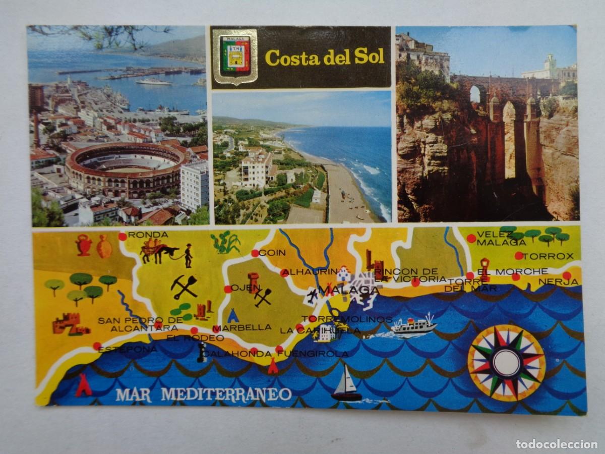 Postales: POSTAL DE MALAGA ( COSTA DEL SOL ): PUERTO , VISTA PARCIAL, PUENTE NUEVO . A&Ntilde;OS 60