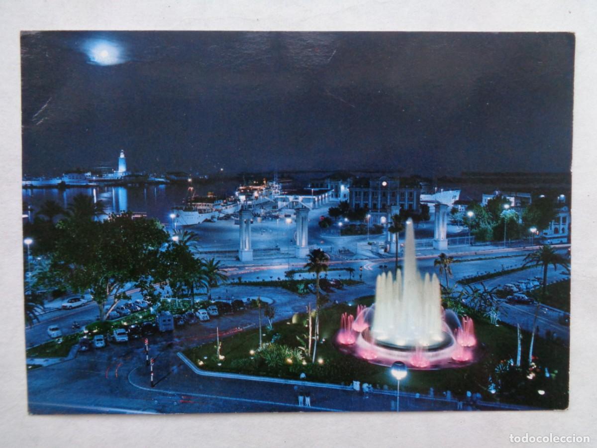 Postales: POSTAL DE MALAGA ( COSTA DEL SOL ): PLAZA GENERAL QUEIPO DE LLANO, ASPECTO NOCTURNO. A&Ntilde;OS 60