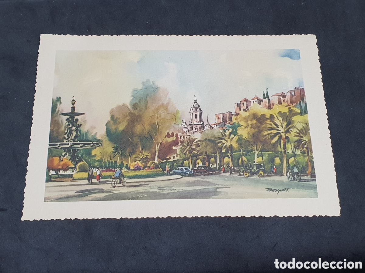 Cartoline: G.FRESGUET L&Aacute;MINA, POSTAL O SIMILAR VISTA FUENTE DEL HOSPITAL NOBLE, CASTILLO Y CATEDRAL DE M&Aacute;LAGA