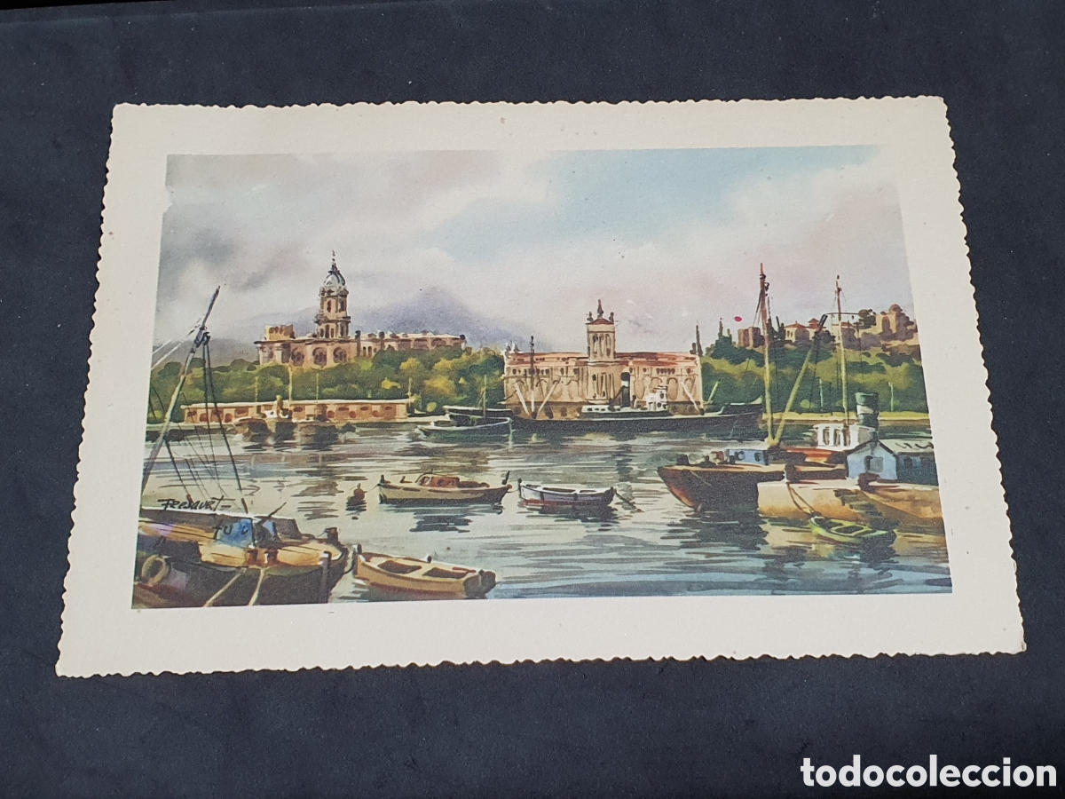 Cartoline: G.FRESGUET L&Aacute;MINA, POSTAL O SIMILAR VISTA DEL PUERTO DE M&Aacute;LAGA, AL FONDO LA CATEDRAL 10'5 CM X 15 CM