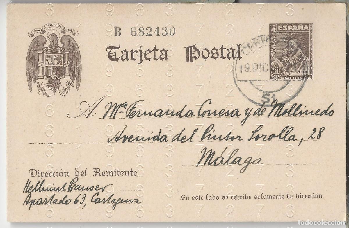 Postales: A MALAGA DESDE CARTAGENA MARIA FERNANDA CONESA Y DE MOLLINEDO 1942 PST17