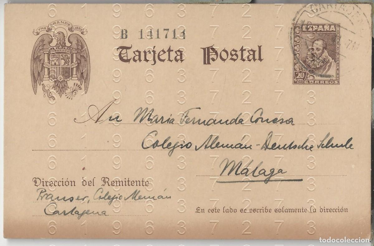 Postales: AL COLEGIO ALEMAN DE MALAGA DESDE CARTAGENA MARIA FERNANDA CONESA Y DE MOLLINEDO 1941 PST17