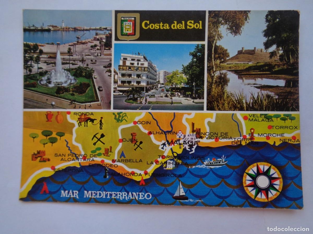 Postales: POSTAL DE LA COSTA DEL SOL ( MALAGA ): PLAYA MARISA, PLAYA Y AVENIDA MANATIALES Y CASTILLO SOHAIL.