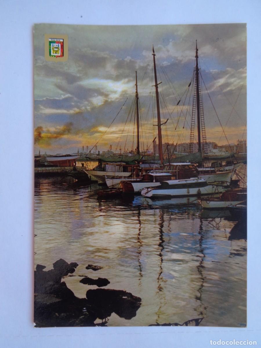 Postales: POSTAL DE MALAGA ( COSTA DEL SOL ): ATARDECER EN EL PUERTO. A&Ntilde;OS 60