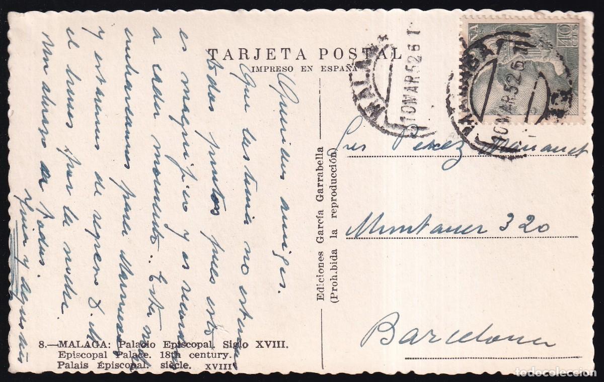 Postales: M&aacute;laga. *Palacio Episcopal* Circulada 1952. - Foto 2