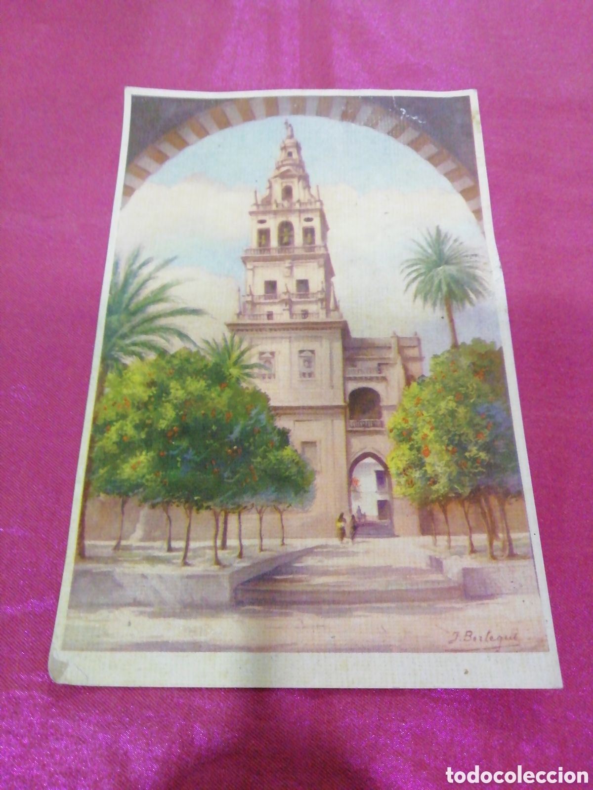 Postales: Antigua postal ilustrada - Mezquita de C&oacute;rdoba (Patio de los Naranjos) desgaste en reverso
