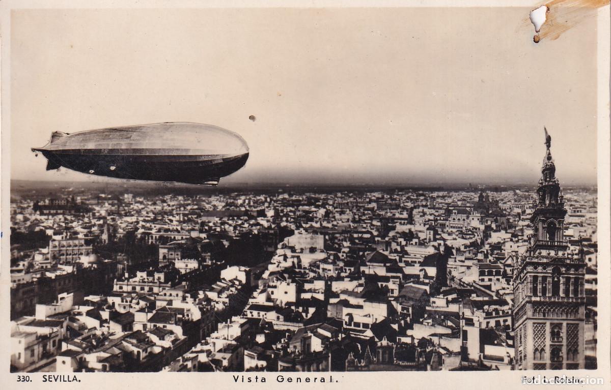 Postales: SEVILLA - VISTA GENERAL CON DIRIGIBLE - Foto 1
