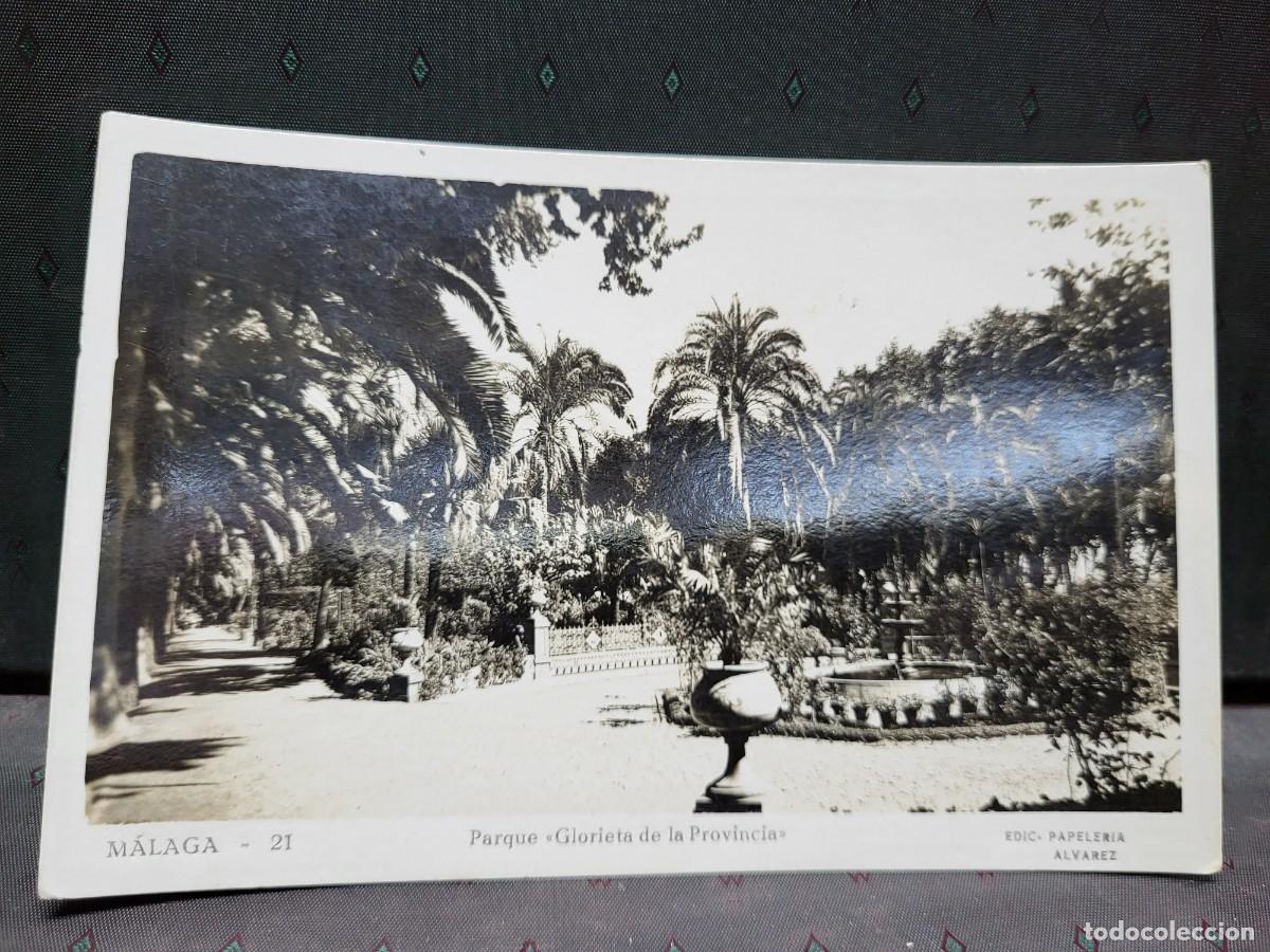 Postales: ANTIGUA POSTAL MALAGA GLORIETA DE LA PROVINCIA PAPELERIA ALVAREZ 21